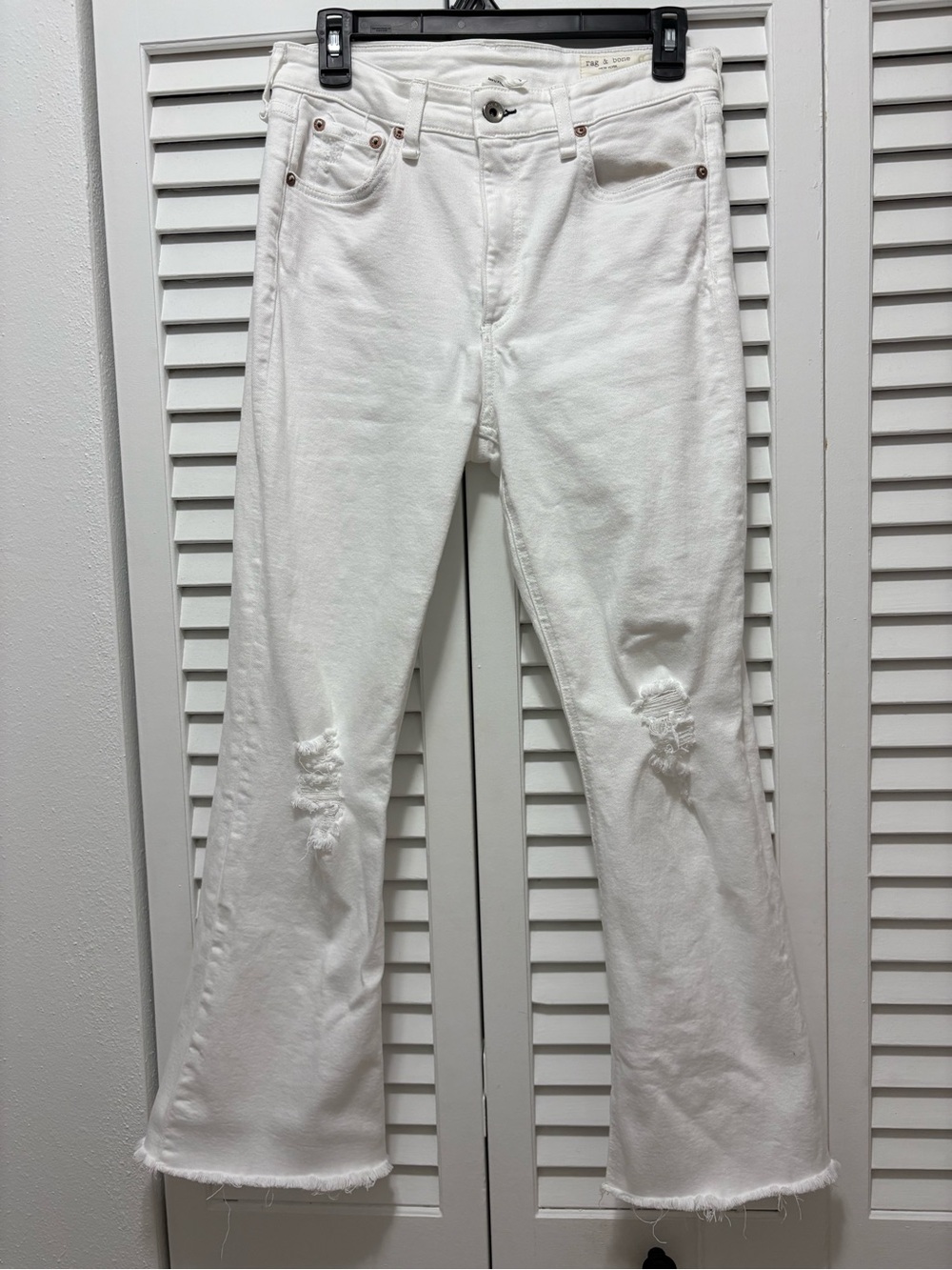 rag & bone White Distressed Flare Jeans